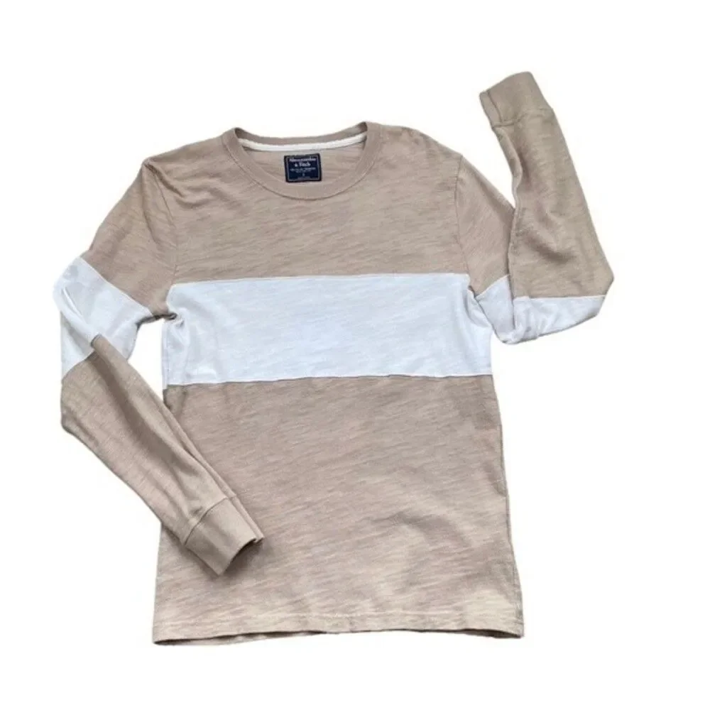 Abercrombie&Fitch Men’s Lightweight Sweater Sz S Tan White Colorblock